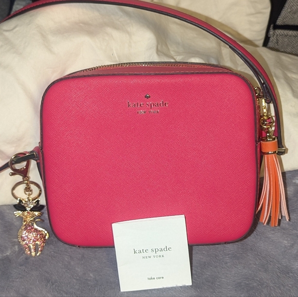 Kate Spade Staci Mini Camera Bag Leather Crossbody in Dark Watermelon - Picture 4 of 12
